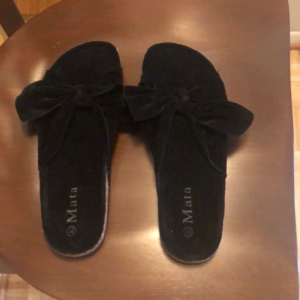 Mata Black Suede Bow Sandals